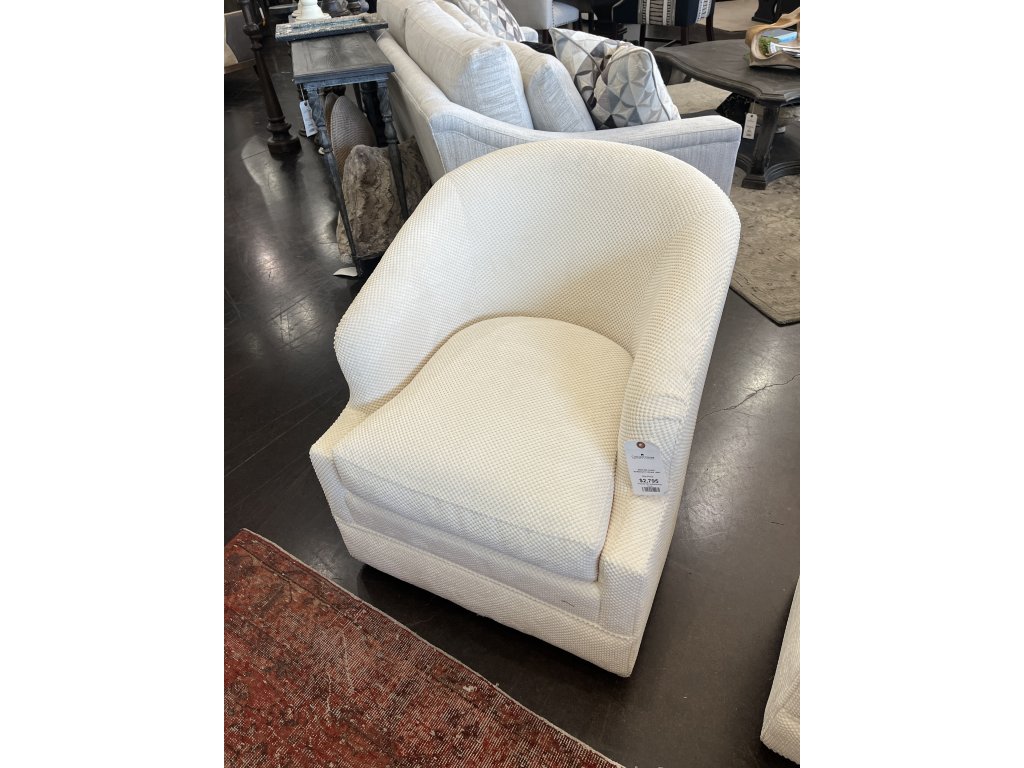 Patterned Cream Fabric Swivel Chair
