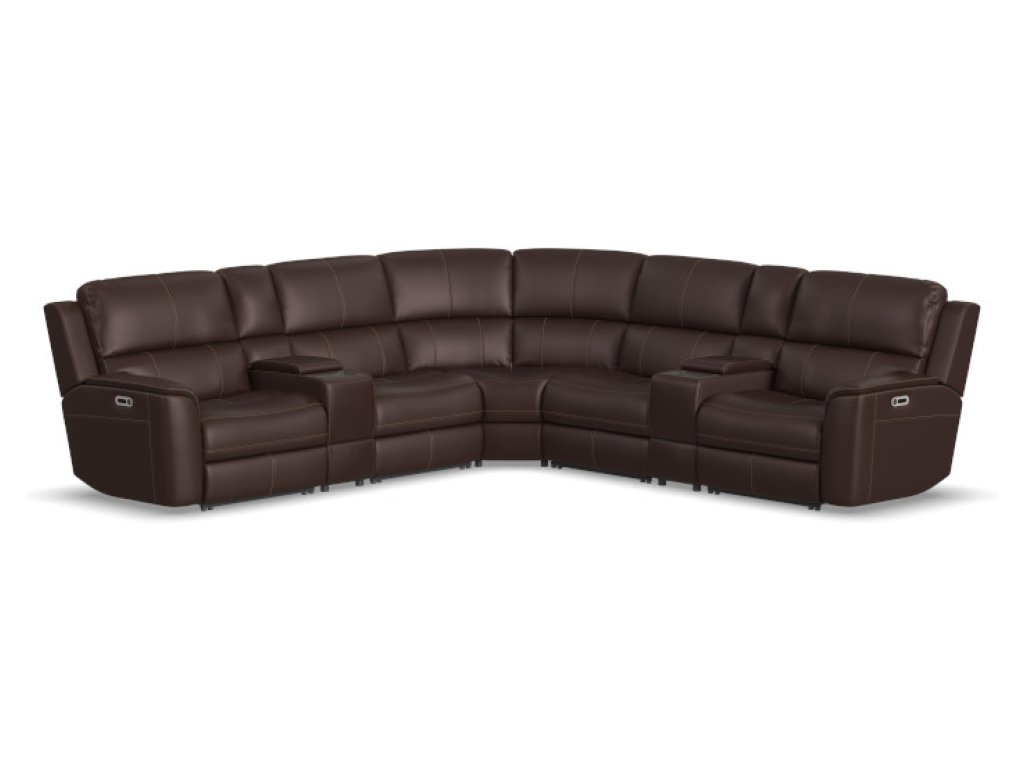Henry Leather Power Reclining Sectional w/Headrest & Lumbar in Burnt Umber
