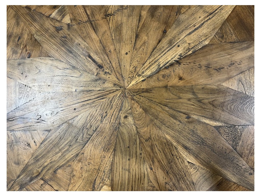 Round Wooden Dining Table with Metal Trim