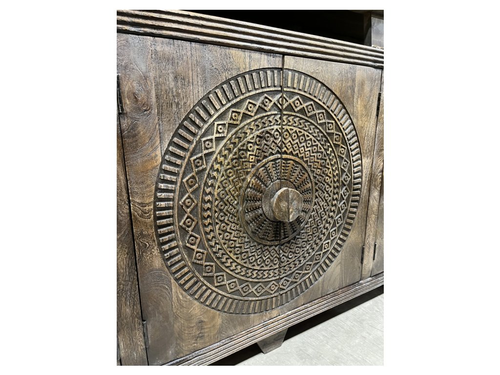 Highly Detailed Carved 6 Door Sideboard Teak Brown
