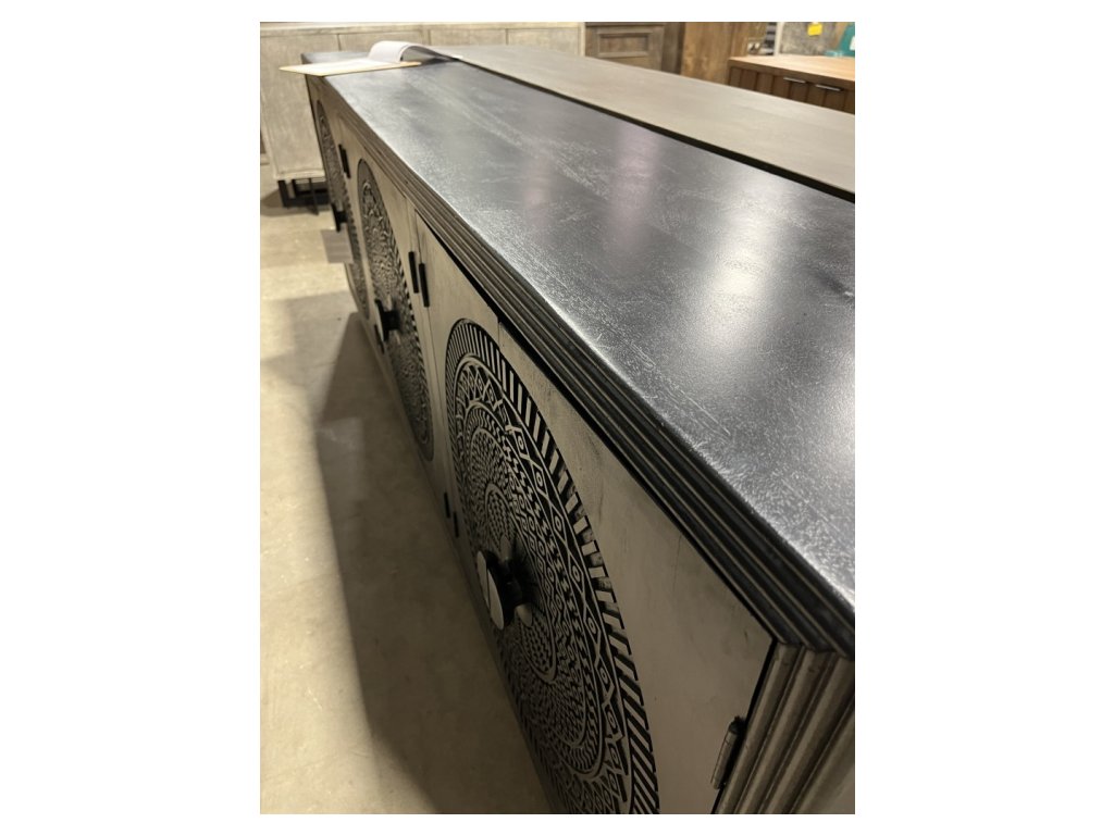 Highly Detailed Carved 6 Door Sideboard Black