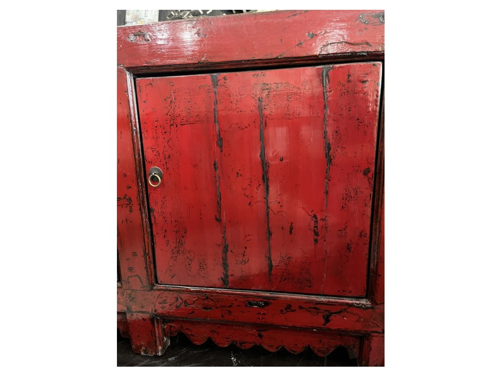 3 Door Red Lacquer Sideboard