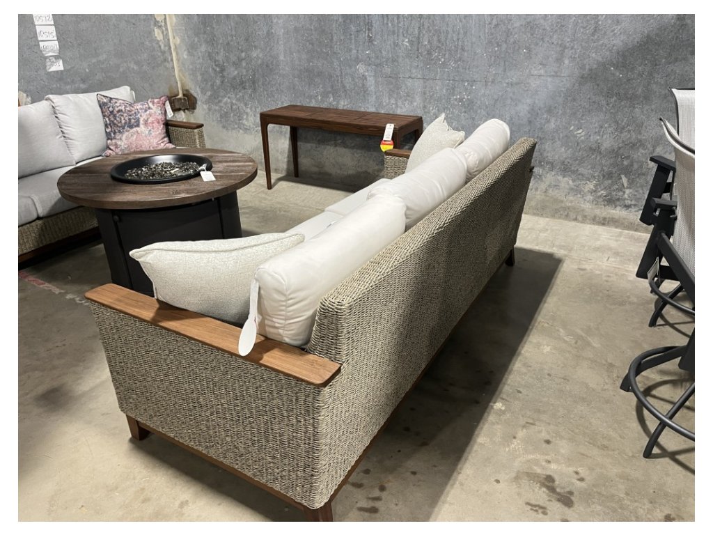 Outdoor Coral Wicker Sofa Natural Canvas Cushions - Alternative View