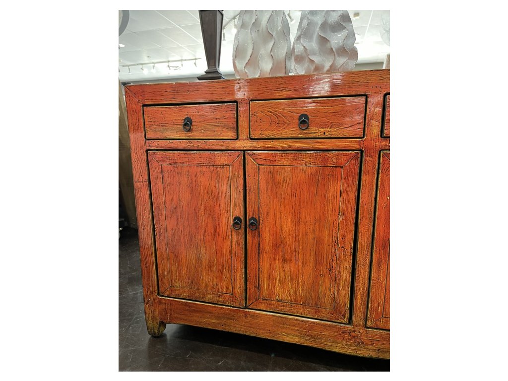 Orange Lacquer 4 Door Sideboard