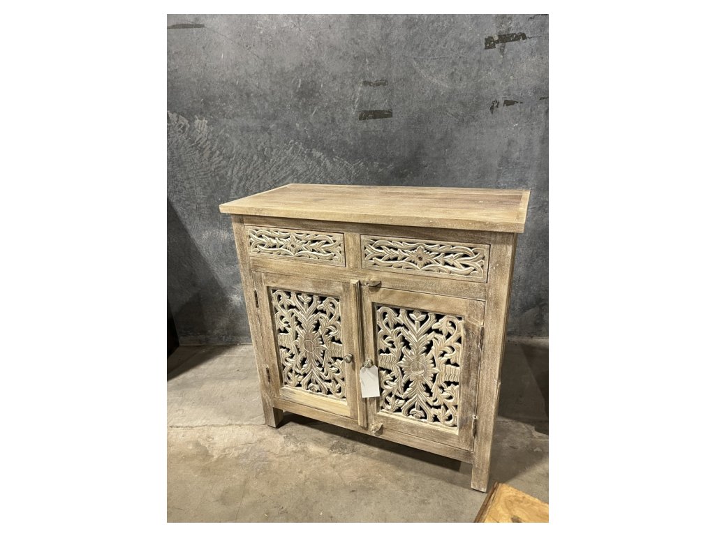 2 Door Small Wooden Carved Sideboard
