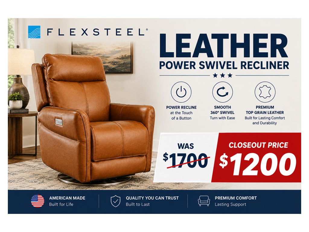 View Ocean Leather Power Swivel Recliner with Power Headrest