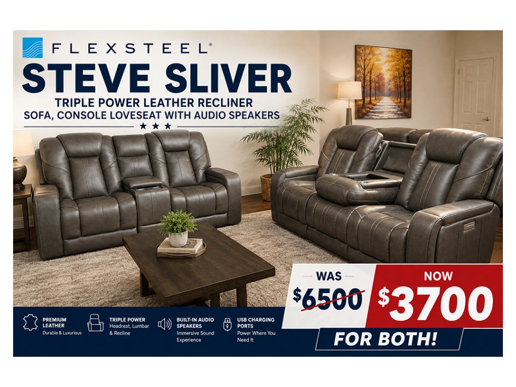 Daniel Leather Power Reclining Sofa with Power Headrests & Lumbar
