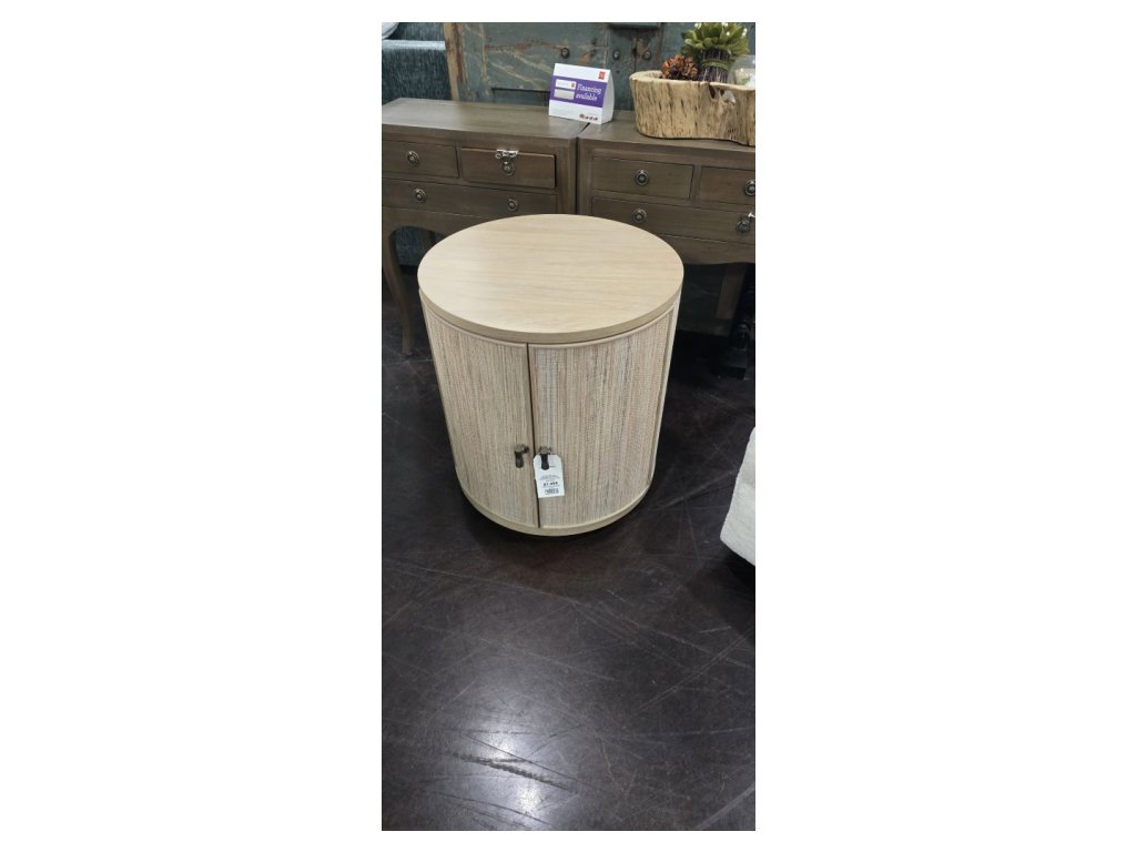 Grasscloth Round Drum Table