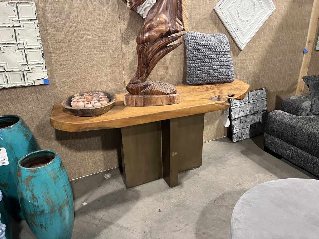 Wood Slab on Metal Base Console