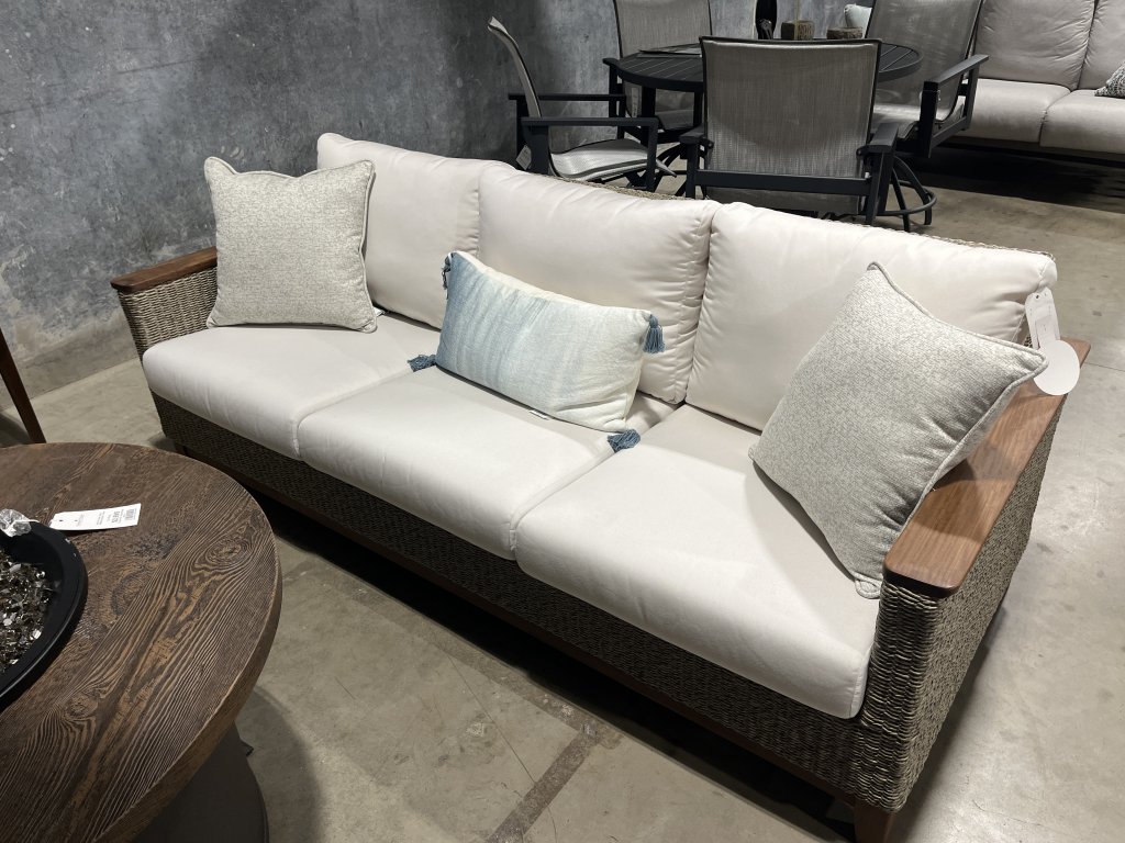 Outdoor Coral Wicker Sofa Natural Canvas Cushions