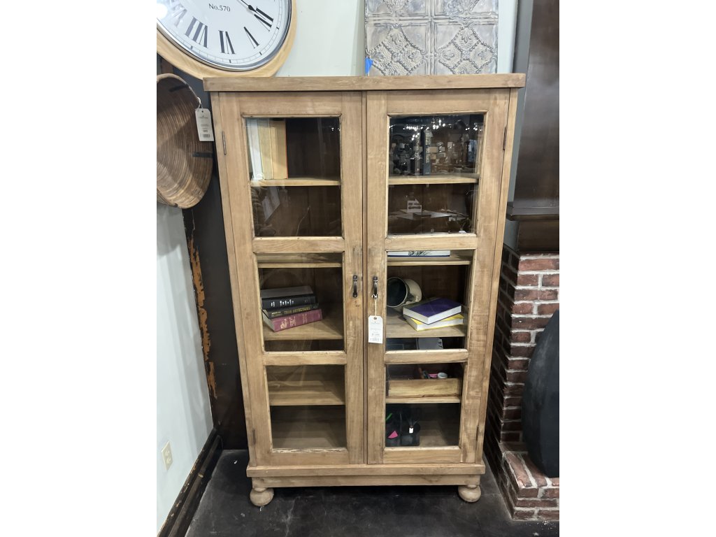 Wood and Glass Cabinet w/Round Feet