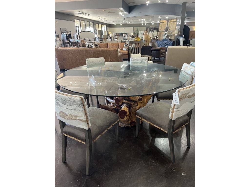 Mesquite Root w/Large Round Glass Top Dining Table