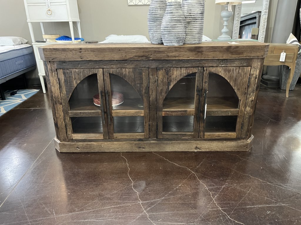 Reclaimed Wood Glass Panel 4 Door Sideboard