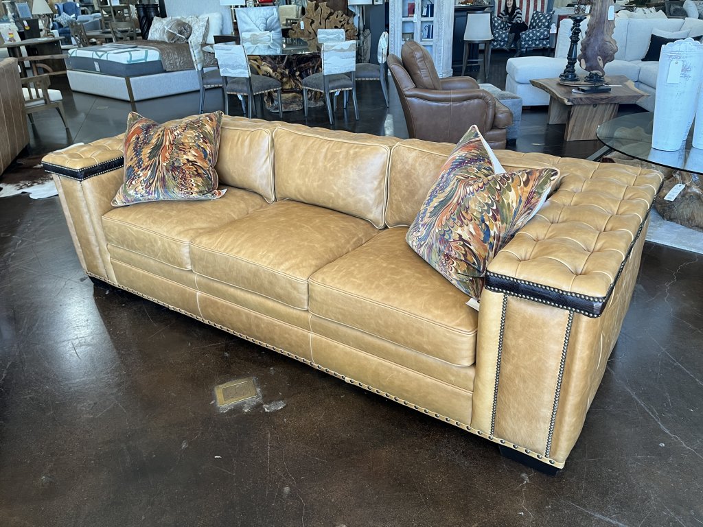 Large Wide Arm Tufted Leather Sofa