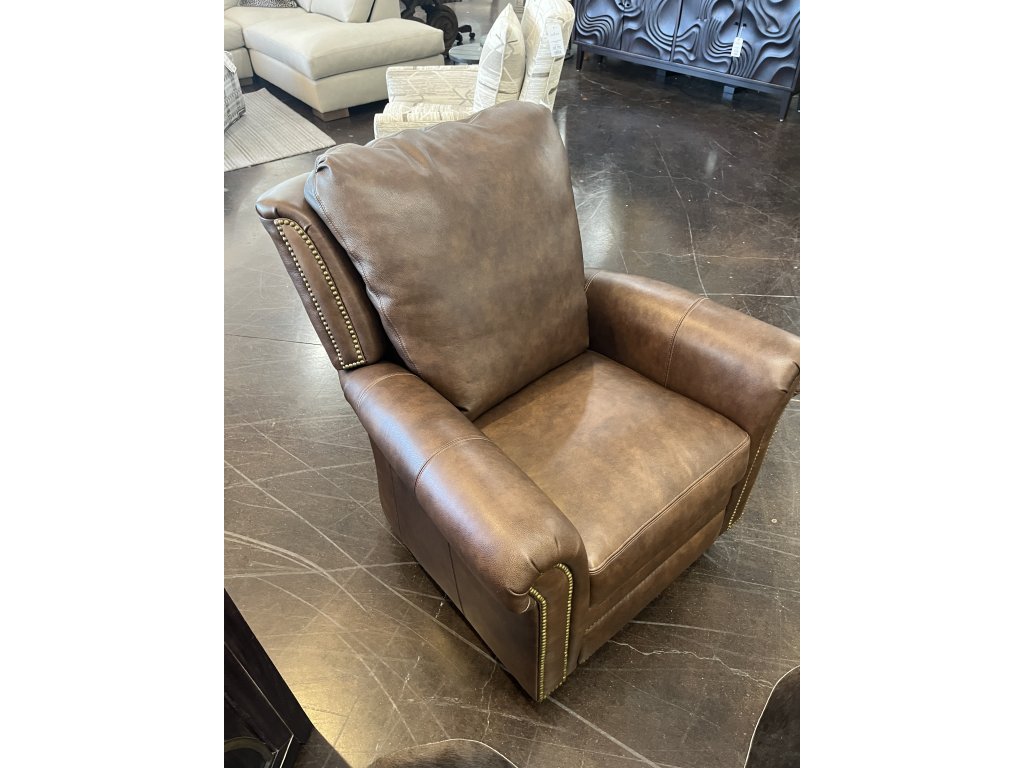 Brown Leather Siwvel Recliner w/ Nailheads