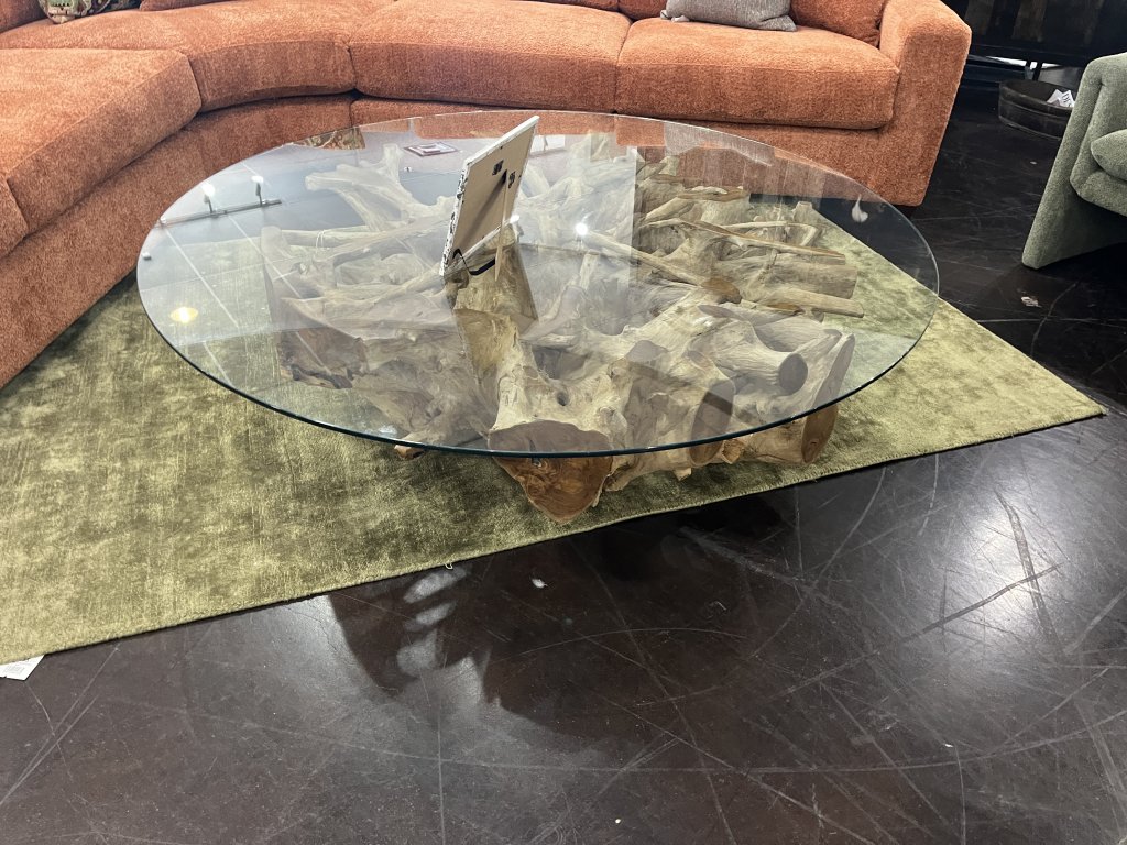 Round Glass Root Coffee Table Natural