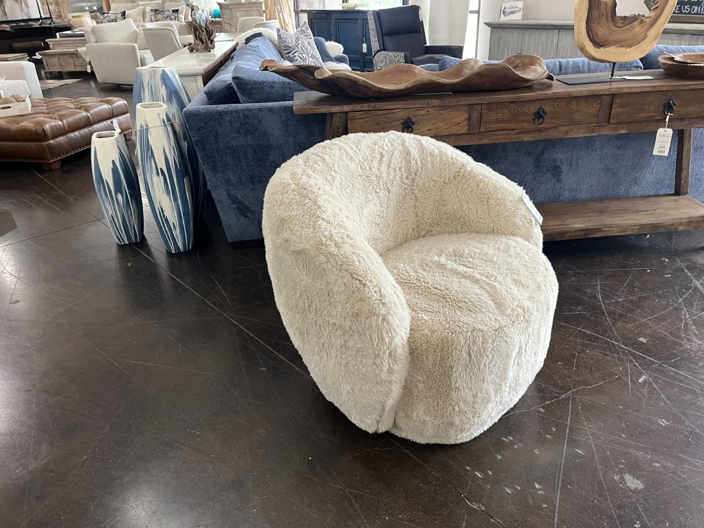 Velvety Soft White Swivel Chair