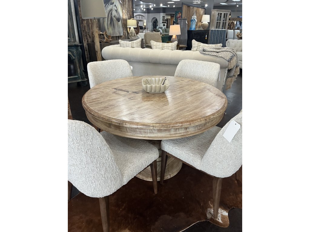 White Washed  Wooden Round Pedestal Table