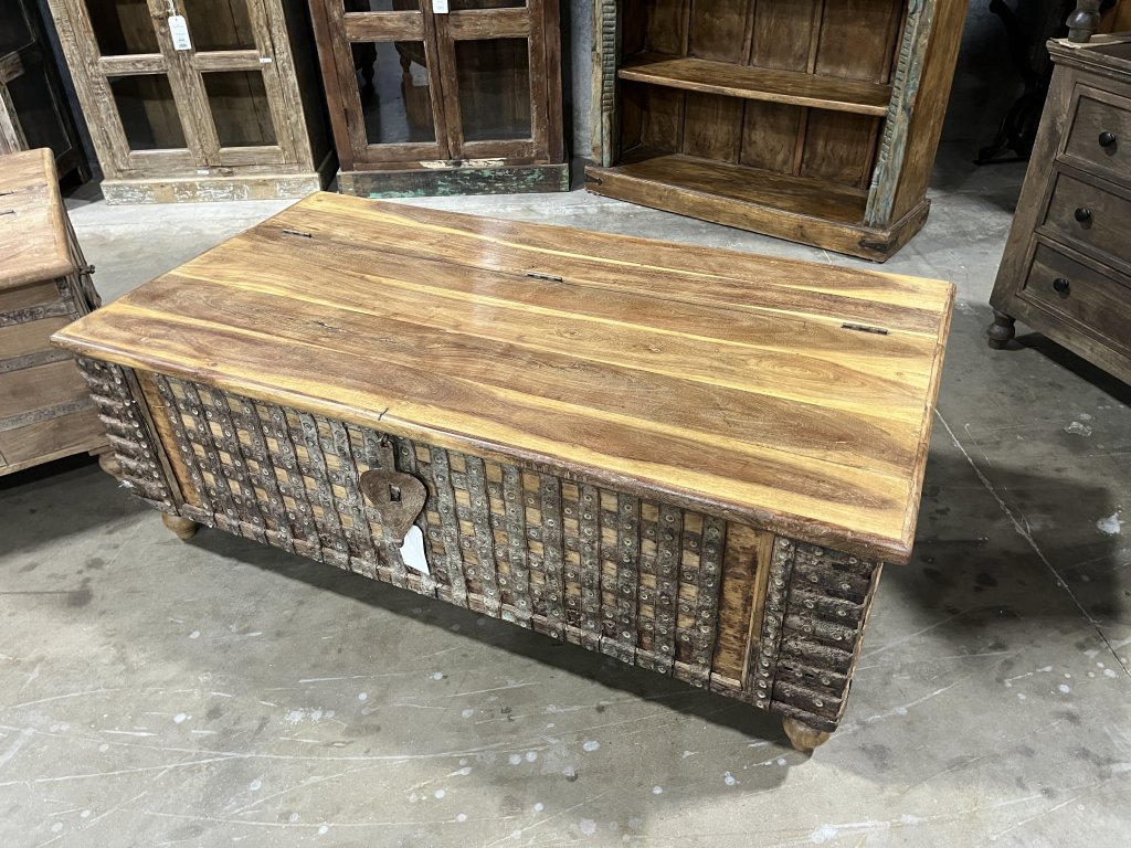Adorned Wooden Trunk Coffee Table