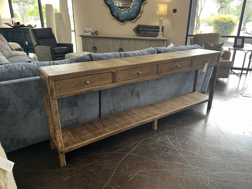 4 Drawer Open Bottom Wooden Console 