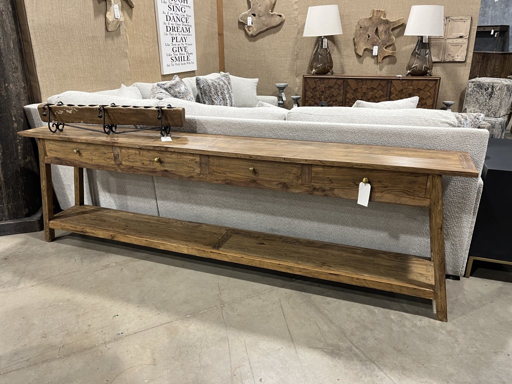 Long Open Bottom 4 Drawer Console
