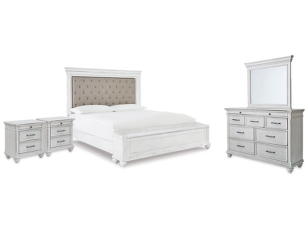 Kanwyn King Panel Bed, Dresser, Mirror and 2 Nightstands - primary view