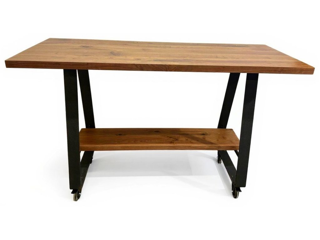 Custom Straight Edge Bar Table w/ Shelf & Casters