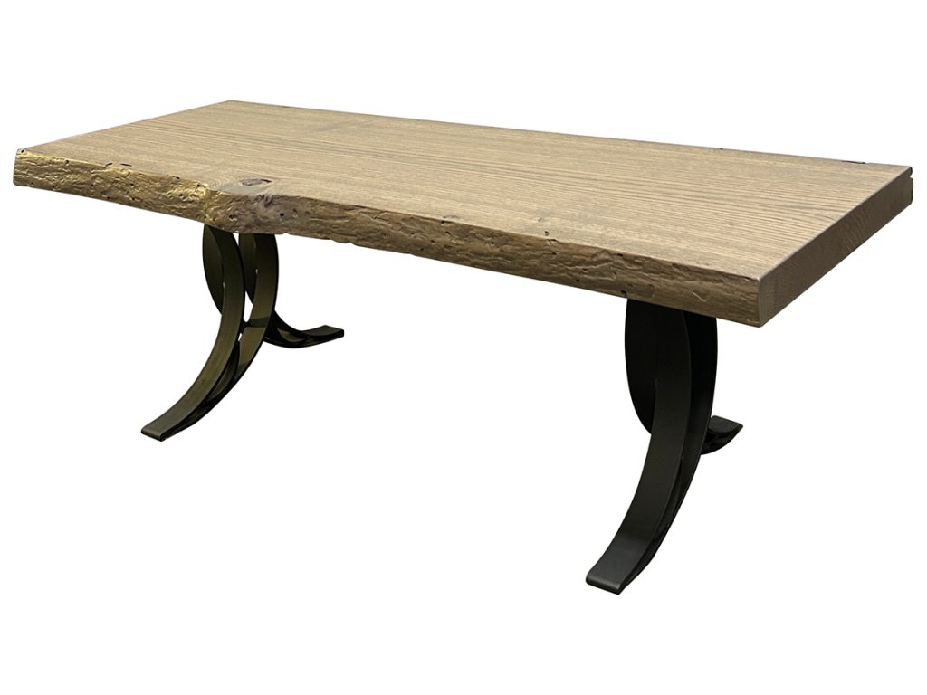 Live Edge Coffee Table in Pin Oak with Double Curve Base