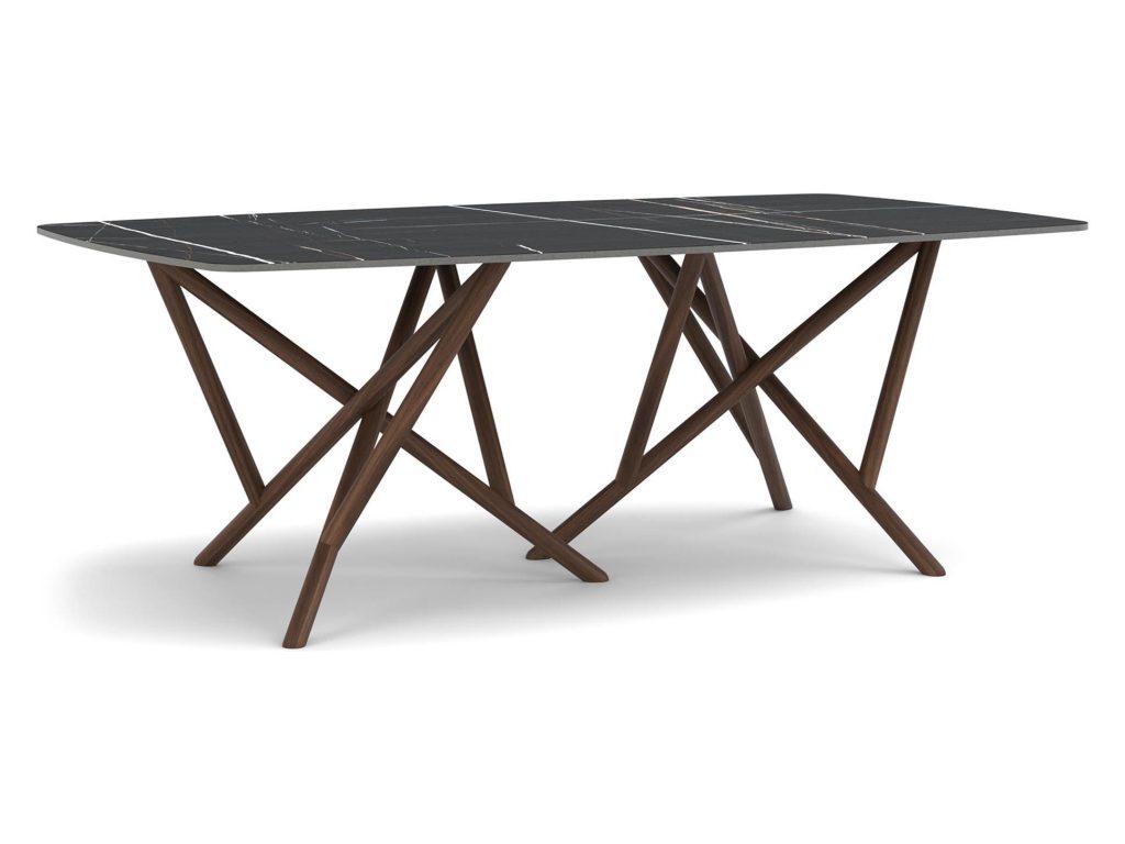 Copeland Furniture Baton Double Pedestal Boat Shape Sintered Stone Top Table