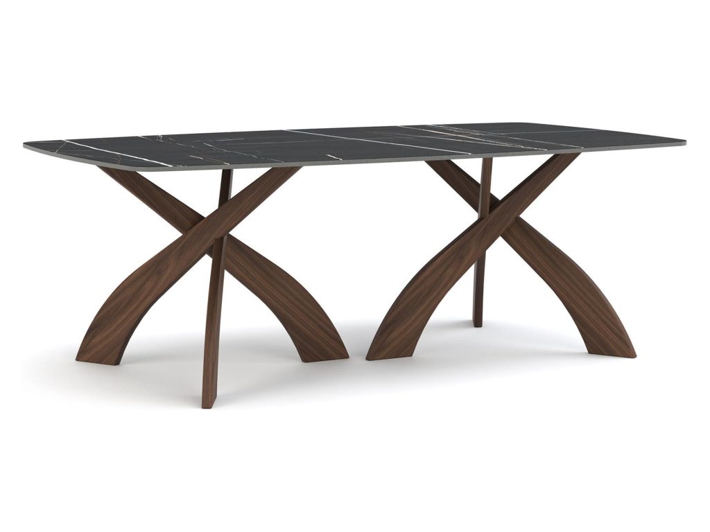 Copeland Furniture Entwine Double Pedestal Boat Shaped Sintered Stone Top Table