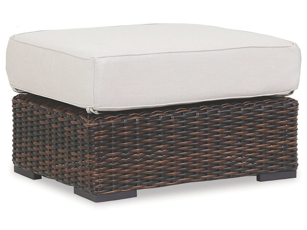 Montecito Ottoman in Canvas Flax w/ Self Welt