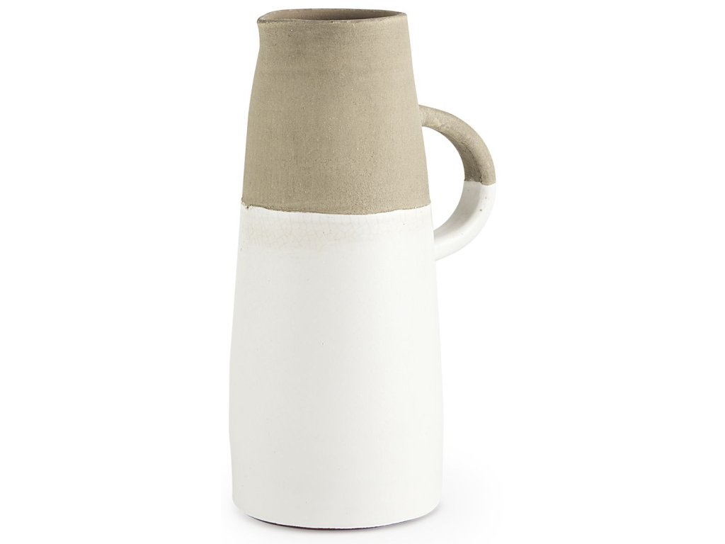 Small 13H Two-Toned White Natural Ceramic Jug