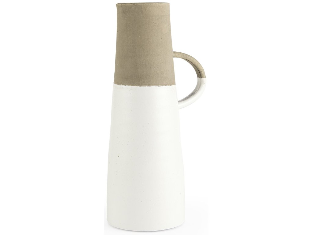 Large 18.8H Two-Toned White Natural Ceramic Jug