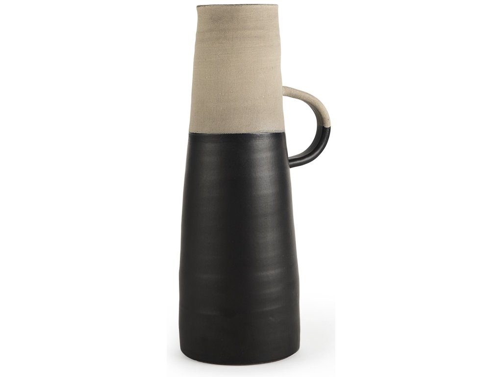 Large 18.8H Two-Toned Black/Natural Ceramic Jug