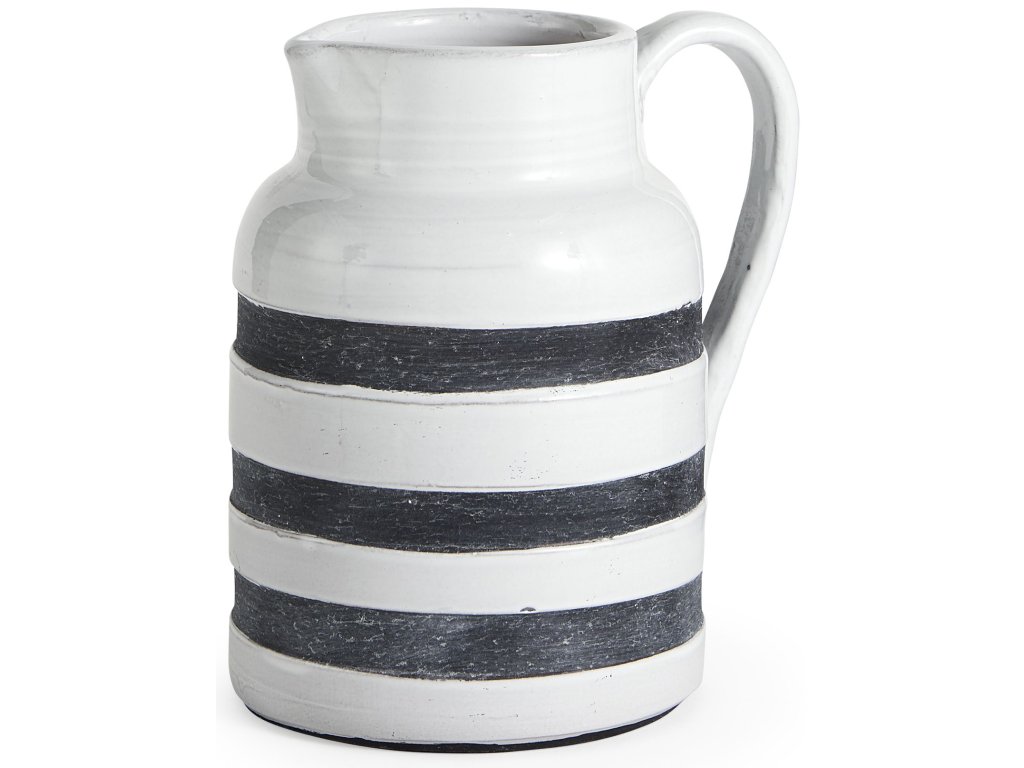 II Large White w/ Charcoal Stripes Ceramic Jug