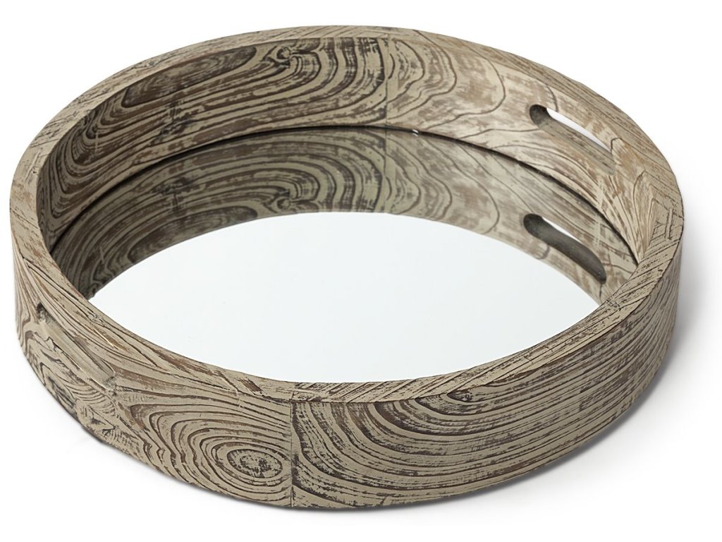 Small 20L x 20W Brown Wooden Mirrored Base Tray