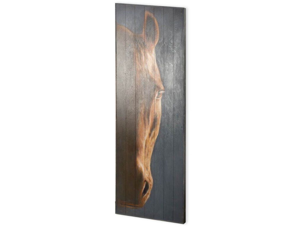 24X68 Brown Horse Original Hand Painted On Wood Oil Painting