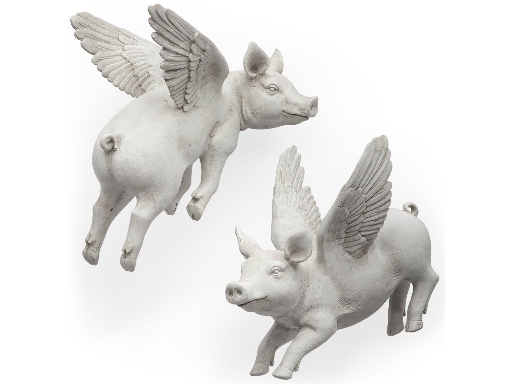 Set of 2 White Flying Pigs