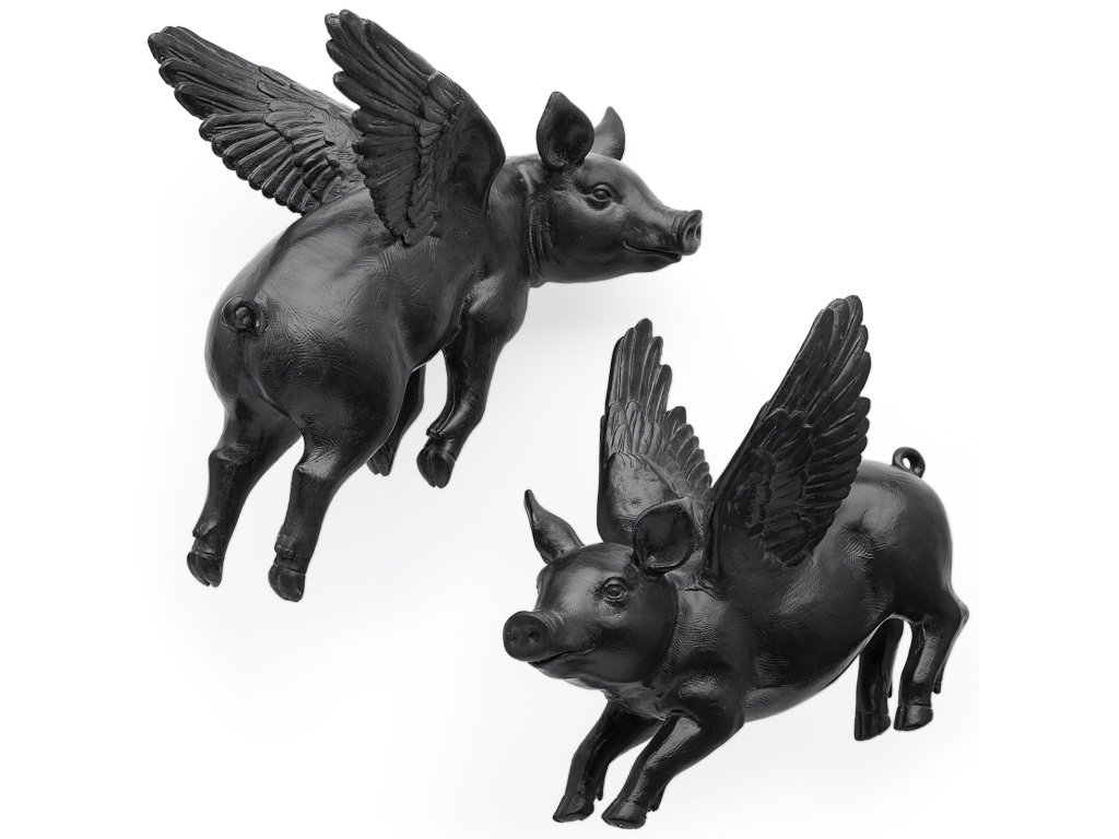 Set of 2 Black Flying Pigs
