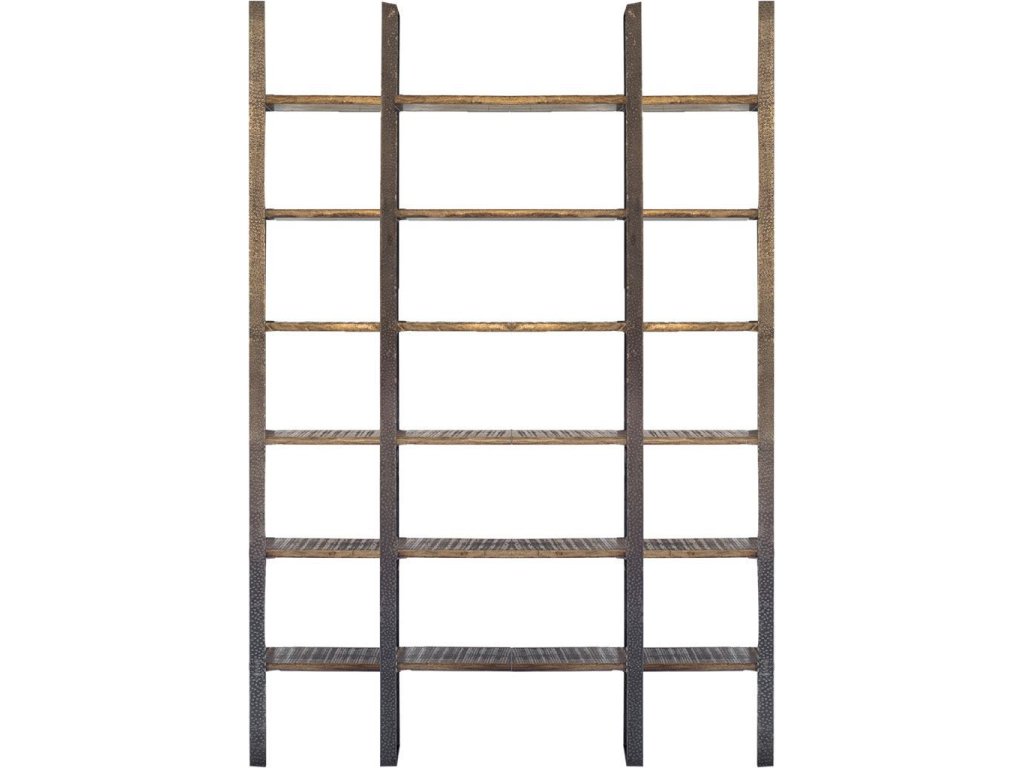 I 80L x 10.5W x 90H Brown Wood and Black Iron Six Shelving Unit