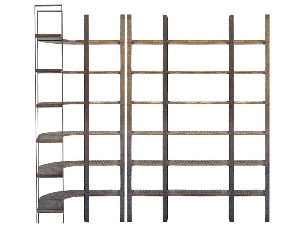 I 80L x 10.5W x 90H Brown Wood and Black Iron Six Shelving Unit
