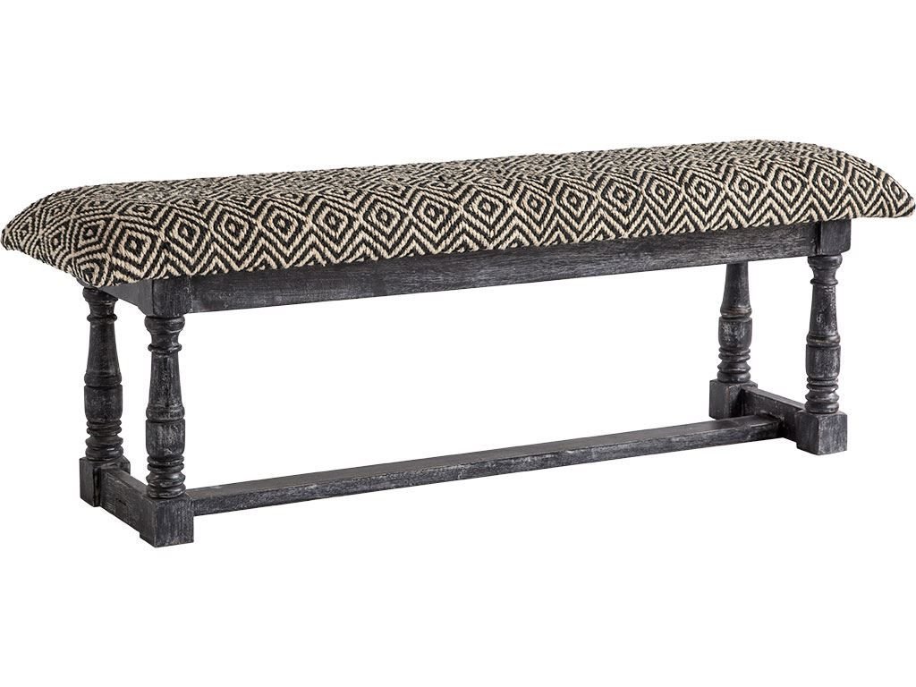 55L x 14.5W Black Beige Woven Cushion Top W Black Wood Base Accent Bench