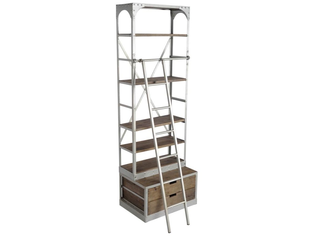 III 32L x 22W x 94H Medium Brown Wood Silver Accent Four Shelf Shelving Unit
