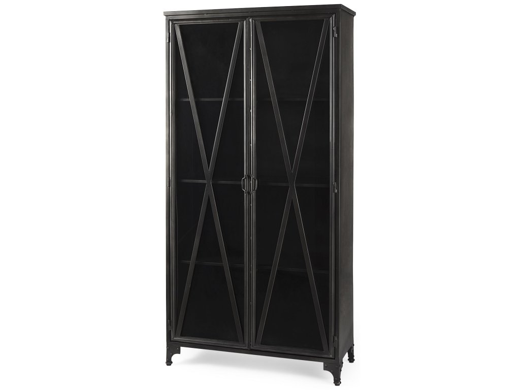 II 73.8" H Black Metal With Glass Door Display Cabinet