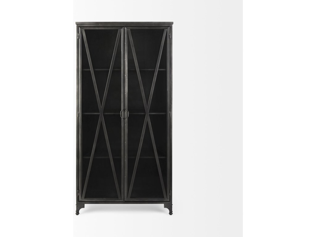 II 73.8" H Black Metal With Glass Door Display Cabinet - Alternative View
