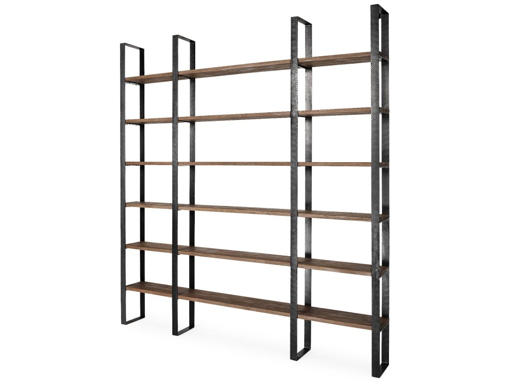 II 80L x 10.5W x 90H Dark Brown Wood and Black Iron Six Shelving Unit