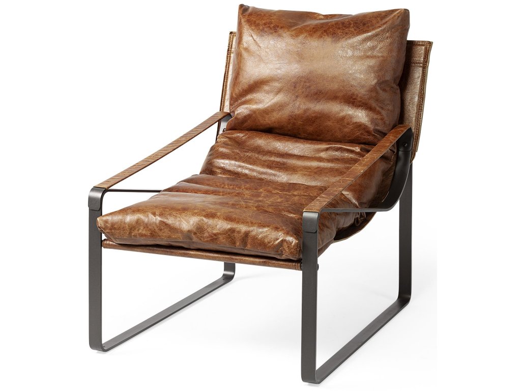 I 27.0L x 35.0W x 36.0H Brown Leather Unibody Seat w/ Black Metal Frame Accent Chair