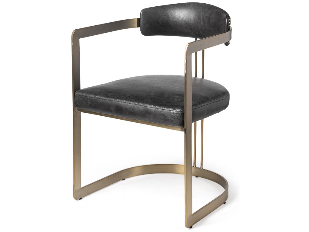 II 20.5L x 21.5W x 29.5H Black Leather Seat Gold Iron Frame Dining Chair