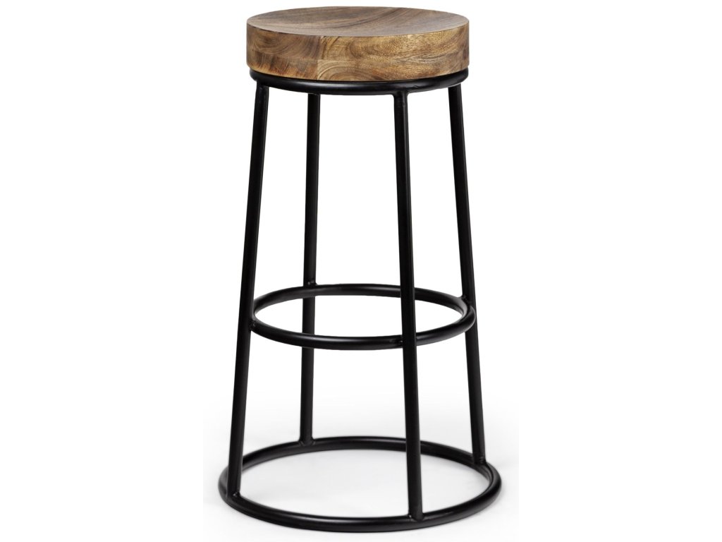 26.25" Seat Height Brown Wood Seat Black Metal Frame Stool