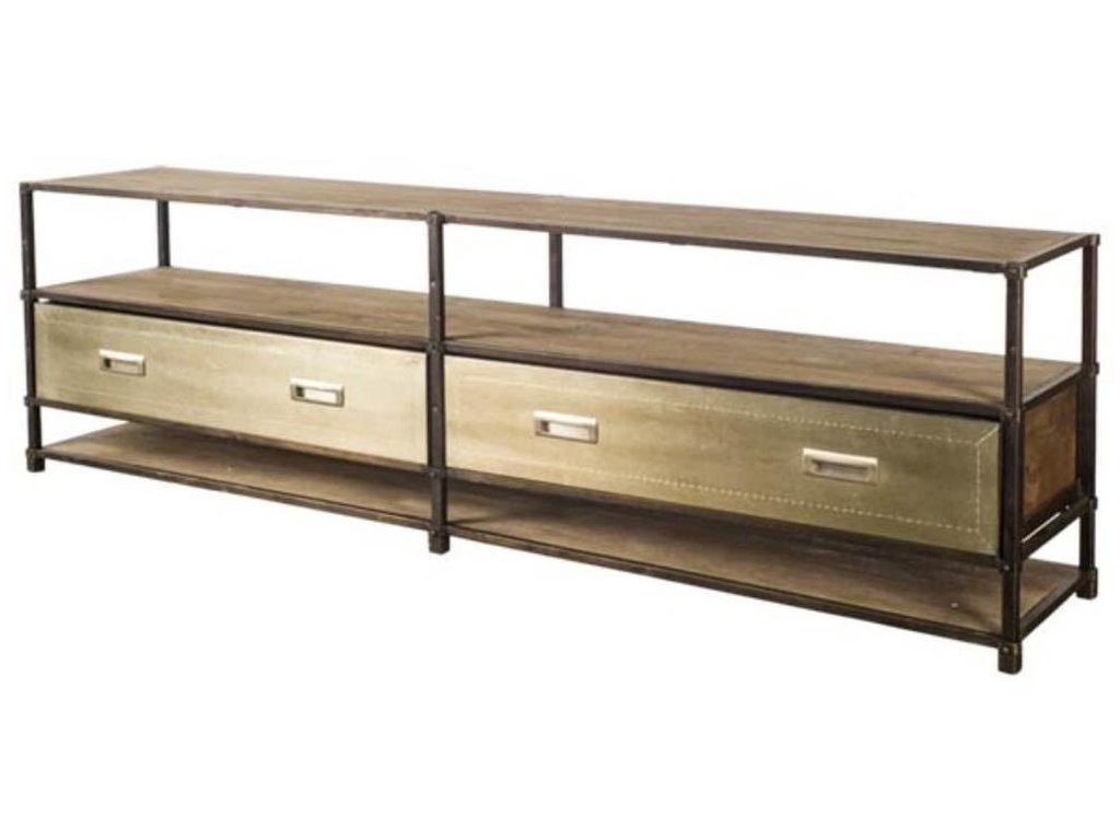 72.5L x 14W x 20H Brass Wood and Metal Tv Stand Media Console With Storage, Tv Up To 83"